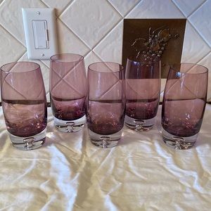 RARE color Set of 5 Hand Blown purple bubble Heavy Bottoms drinking Glasses